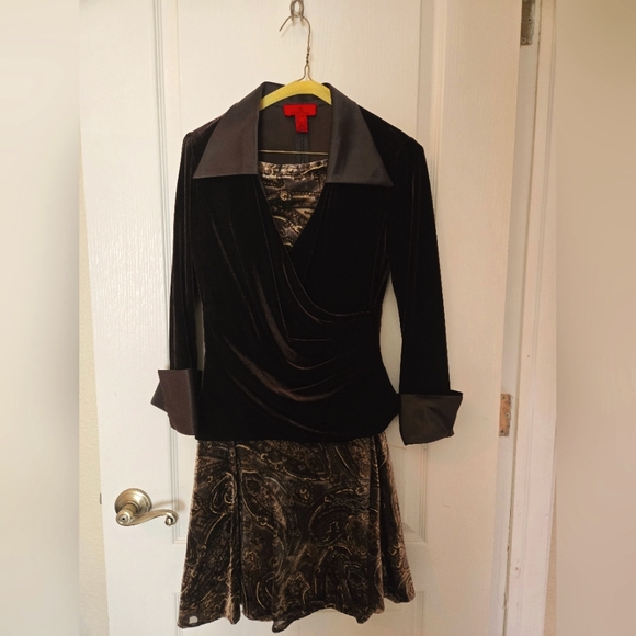 JS Collection Velvet Chocolate Jacket and Coldwater Creek Velvet Skirt Paisley - Picture 1 of 8